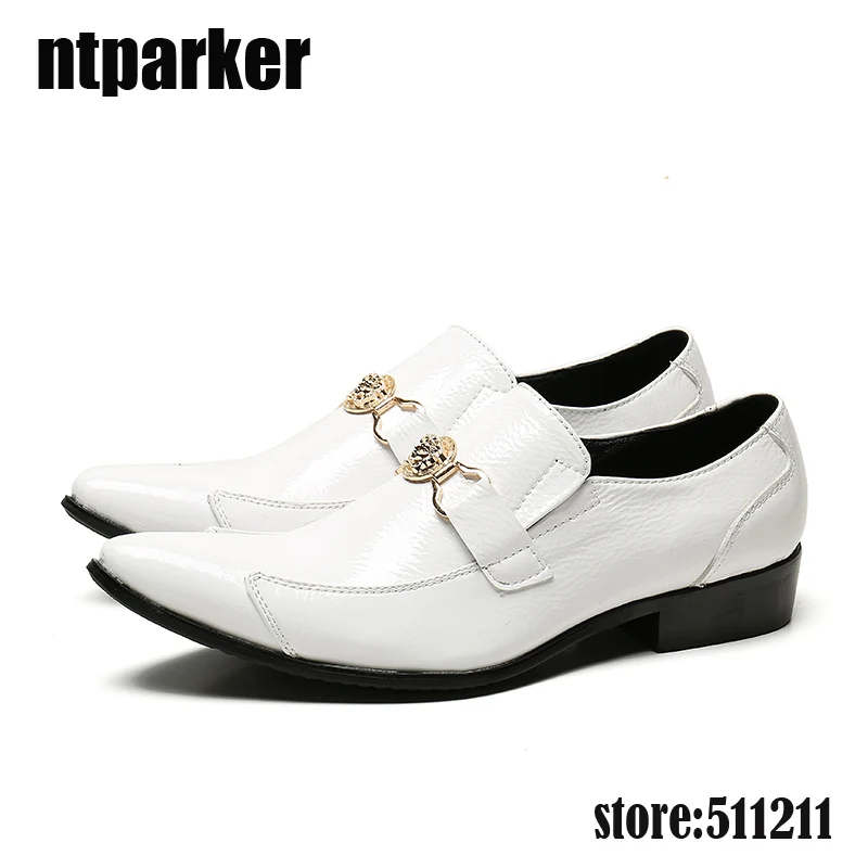 

ntparker Fashion Handmade Leather Summer Shoes Men Zapatos de los hombres White Leather Dress Wedding Shoes Men Pointed Toe,EU46