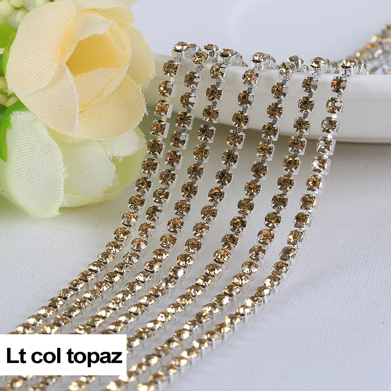 Sew on Crystal Rhinestones Chain 21 Color 3Yards/lot SS6 SS8 SS10 SS12 Silver Base Dense Claw fou Glass Rhinestone Trim