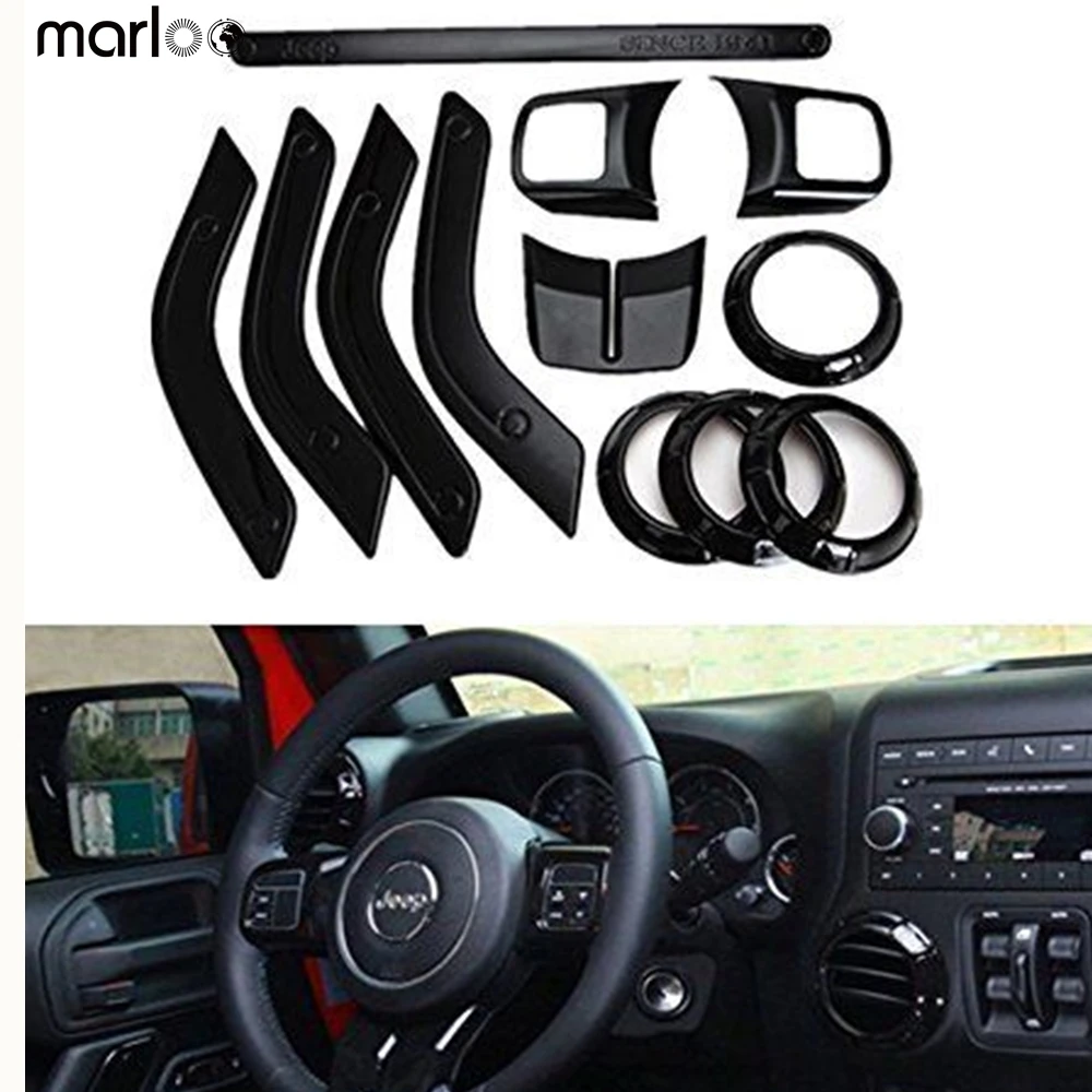 

12Pcs Auto Interior Cover Accessories Trim Kit Car Red Black 10 colors Trim Moulding For Jeep Wrangler 4 Door 2011-2016