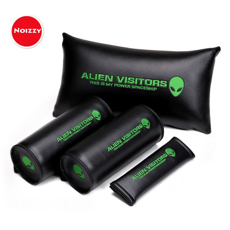 Noizzy Alien Visitors Spaceship Car Auto Seat Supports Waist Pillow Belt Shoulder Pad Neck Cushion Headrest Comfort  Styling