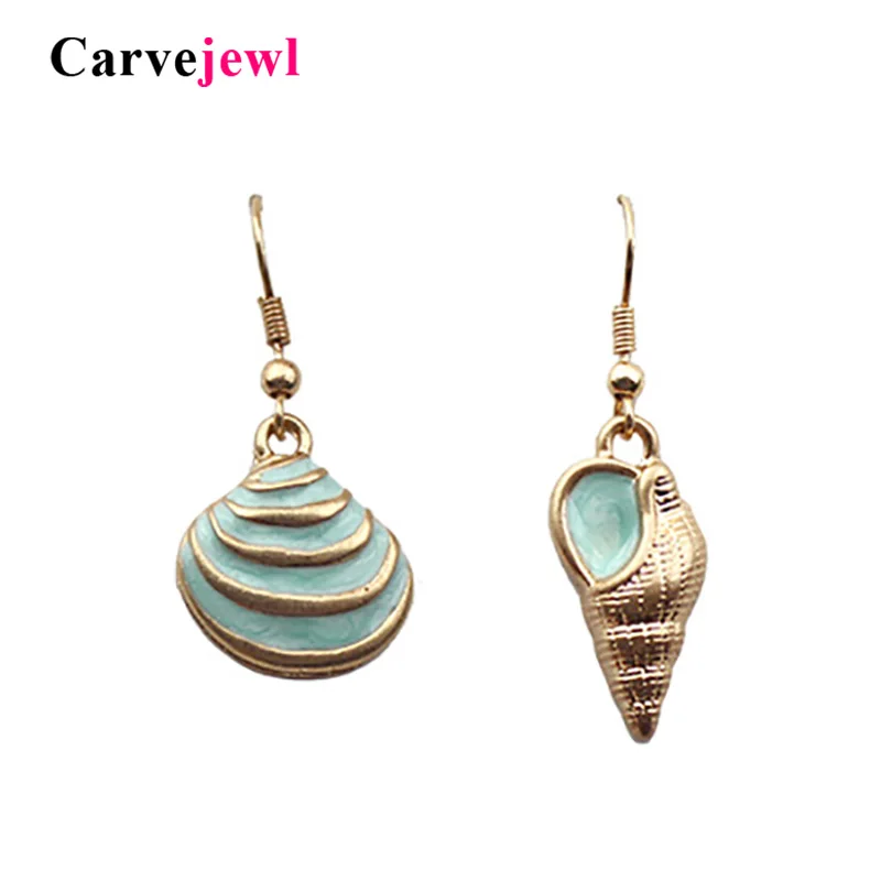 Carvejewl asymmetrical Women Bohemian Style Gold plating Conch Cowary Shell Drop dangle Earrings hand made enamel glaze Earrings