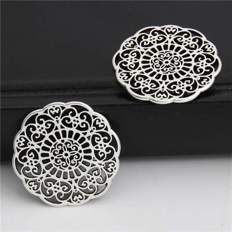 5pcs Tibetan Silver Color  Charm For Jewelry Making Bohemian Pendants Charm Ethnic Hollow Carved Flower A2977