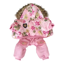 New Pineocus Hooded Warm Winter Thickness Pet Dog Clothes Cat Puppy Dogs Coat Jackets With Flower Pattern From S-XL