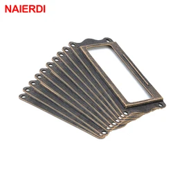 10pcs NAIERDI Antique Brass Handle 64*32mm Label Pull Frame Name Card Holder Cabinet Drawer Box Case Knob For Furniture Hardware