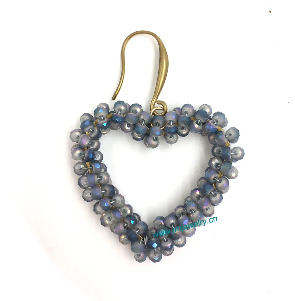 wholesale handmade Ethnic jewellery crystal beaded heart shape Drop earrings summer style nickel free earrings