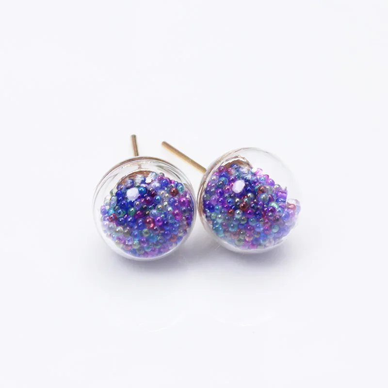 new fashion brand jewelry handmade glass beads stud earrings for women candy color statement gift tiny earrings free shipping