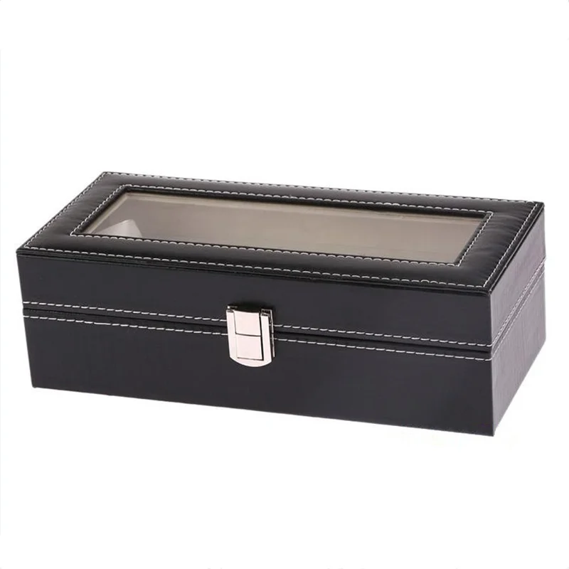 New PU Leather Watch Box Black Men\'s Watch Storage Box Case With Window Jewelry Women Gift Case Fashion Display Jewelry Box