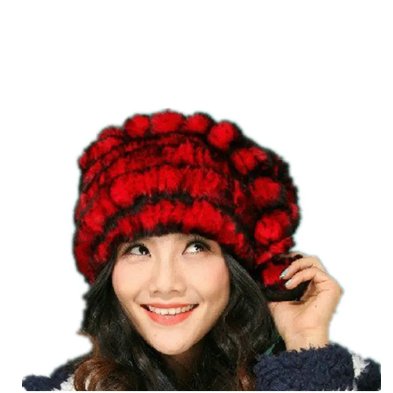 fur Christmas Hat Xmas Women's natural rex rabbit fur cap, brown red white autumn winter kitted warm cute party sweet H650