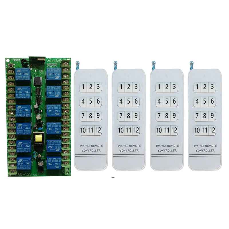 

12CH 12 CH Wireless Remote Control LED Light Switch 220V Relay Output Radio RF Transmitter And 315/433 MHz Receiver