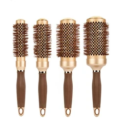 Brosse ronde en aluminium doré pour salon de coiffure, peigne ionique pour cheveux radiaux, cheveux bouclés, professionnel, 4 pièces