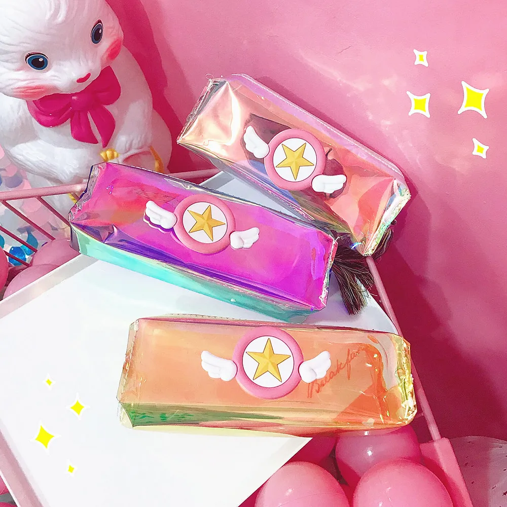 Magic star wings Iridescent Laser Pencil Case School Supplies Stationery Gift School Cute Pencil Box School Tools