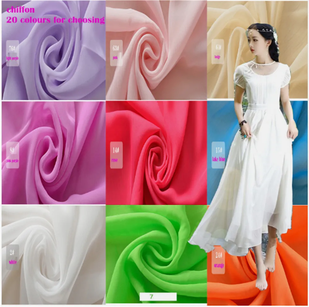 150CM Width Good Chiffon Fabric 100% Polyester Chiffon Fabric White For DIY Girl Silk Dress Skirt Curtain 20 Colours Chiffon