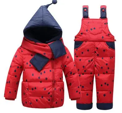 

Children down jacket suits to thicken the boys girls winter white duck clothing baby clothes jackets + pants suit sets 5 Colors