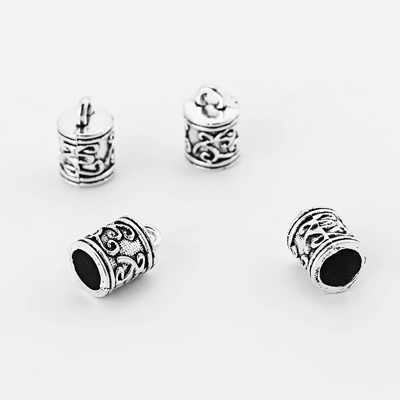20PC Tibetan Sliver Carved Flower Tassel Leather Cord Ends Metal End Caps For 5mm Round Leather Cord DIY Necklace Jewelry Making