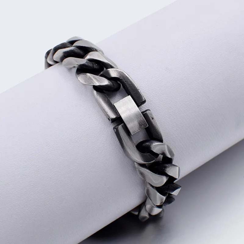 CHIMDOU 21cm 13mm Cool Fashion High Quality Stainless Steel Pop Punk Rock Style Round Chain Link Bracelet Men Jewelry AB713