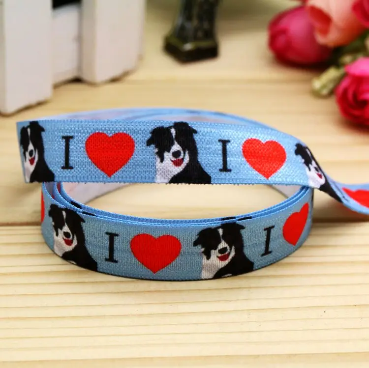 5/8\'\' Fold Elastic FOE Border Collie printed headband headwear hairband diy decoration wholesale OEM P5712