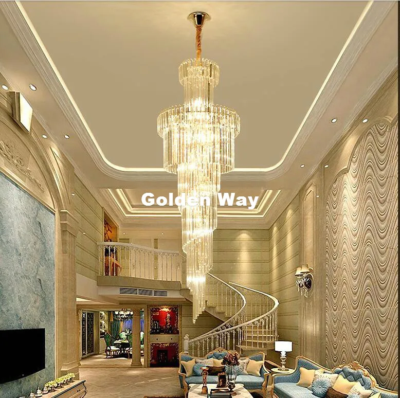 Modern D600mm H1800mm Golden Luxury Crystal Chandelier K9 Crystal For Staircase Hotel Lobby Double Floor Crystal E14*28 LED Lamp