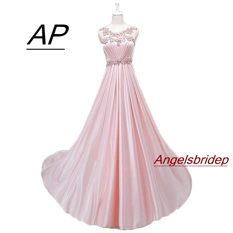 

ANGELSBRIDEP Pink Satin Vestidos De Fiesta Prom Dresses 2021 Charming Beading Full-Length Women Celebrity Party Gown Custom Make