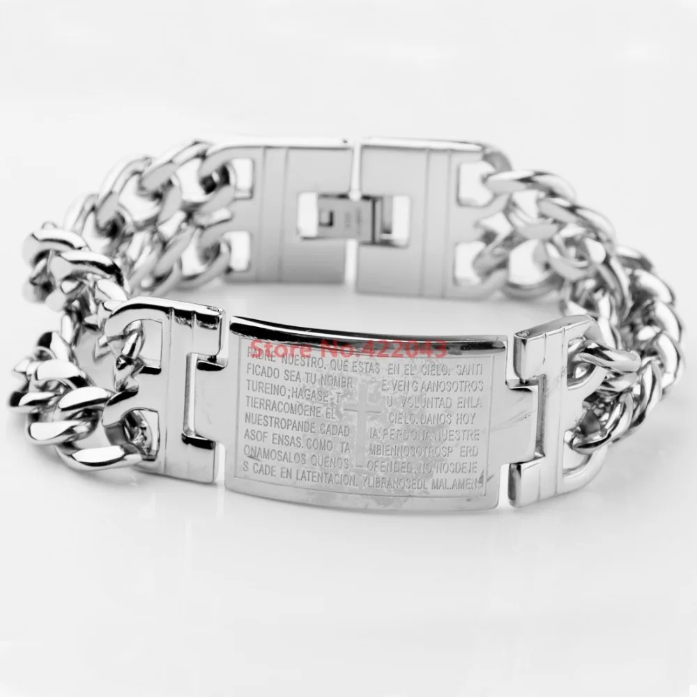 Charming Mens Bible Cross ID Bracelet 316L Stainless Steel Silver color Polishing Bracelet For Men Wholesale 8.85