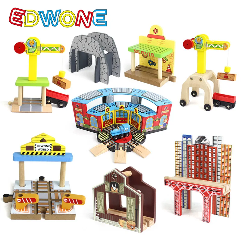 EDWONE Wooden Railway Train Variety Track Railway Accessories Rail Station Crosse Component Educational Toy fit for   Biro