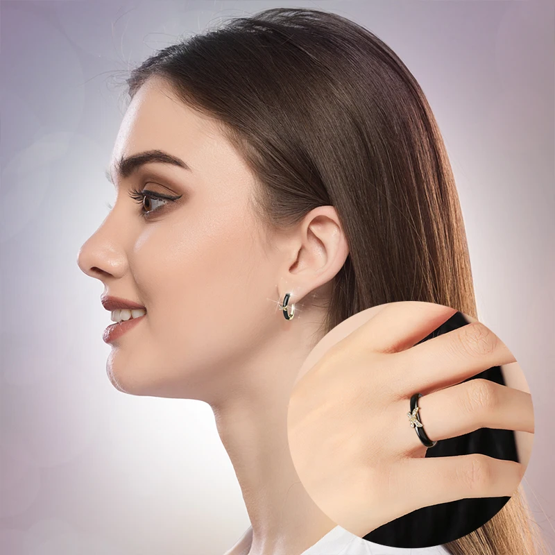 Gold Butterfly Rings and Earrings AAA Rhinestone Healthy Ceramic Jewellery sets Women Mom Gift Jewelry For Wedding Accessories