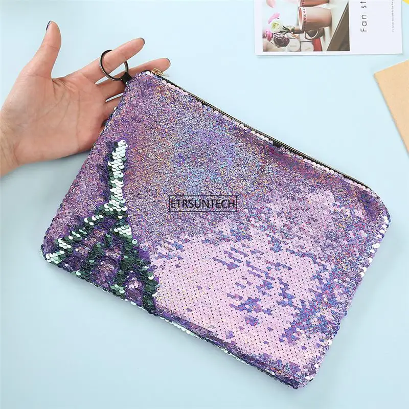 50pcs 27cm X 20cm Sequins Mermaid Glitter Handbag Women Reversible Evening Clutch Bag Wallet Purse Make Up Pouch Coin Purse