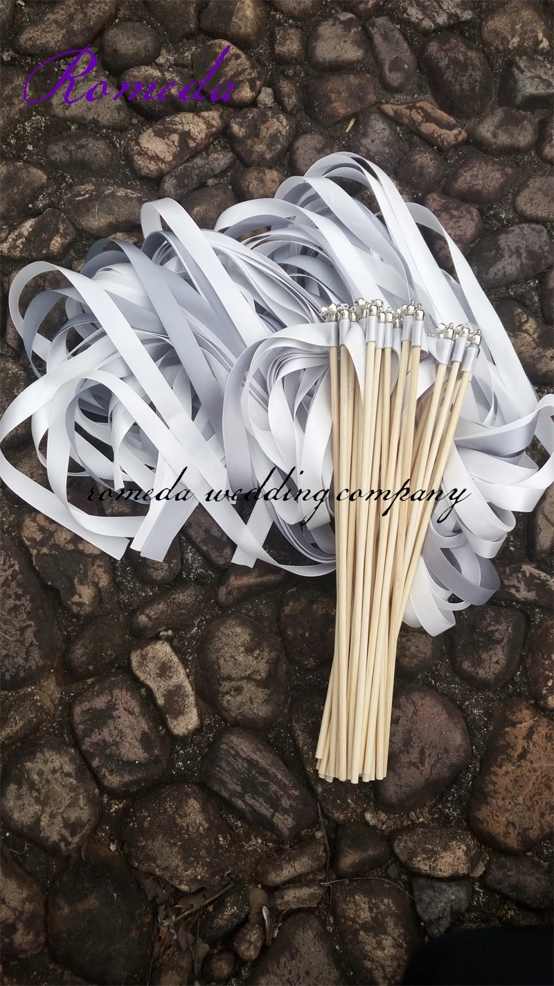 50pcs/lot  (white +white +grey) 3pcs stain ribbon wedding ribbon wands; wedding ribbon stickers for wedding decoration