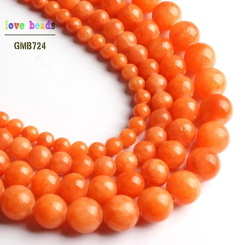 Wholesale Orange Jades Loose Round Stone Beads for Jewelry Making DIY Bracelet 15\'\' Strand 6mm 8mm 10mm 12mm