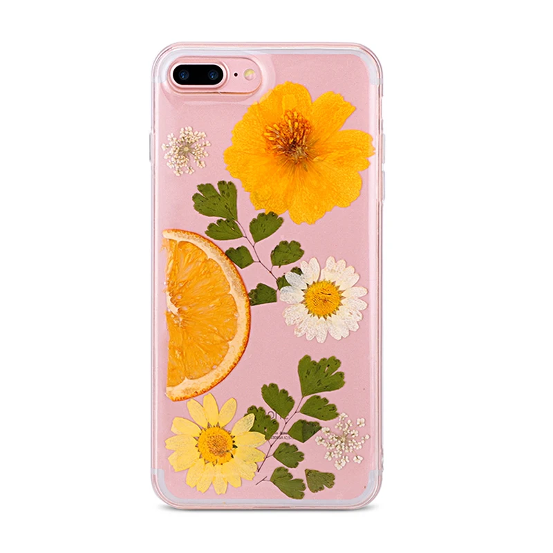 Handmade Pressed Dried Real Flower for iPhone 6 6S Plus 7 7 Plus 8 8 Plus X  Pitaya Chrysanthemum Epoxy TPU Phone Case Cover