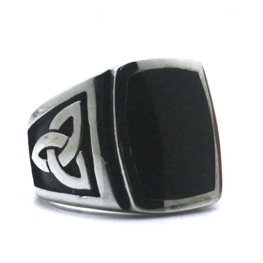 حجم 7 إلى حجم 15 كول الرجال الصبي 316L الفولاذ المقاوم للصدأ تلميع كبير أسود حجر خاتم روك حفلة أفضل هدية