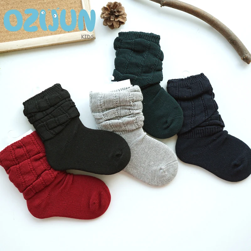 Spring Autumn Children Hollow Knitting Loose Cotton Slouch Socks Kids Boy Girl Mid-Calf Solid Color Children\'s Leg Warmer