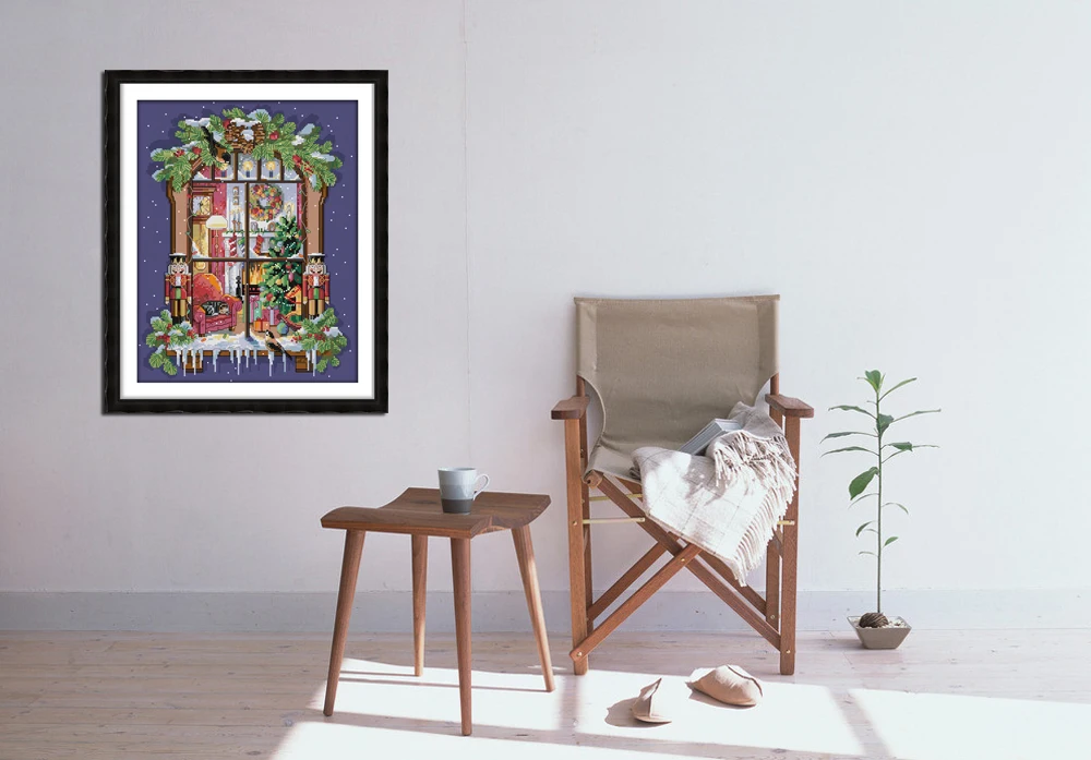 Joy Sunday The window of the Christmas Counted Cross Stitch Sets Wholesale scenic Cross-stitch Kits Embroidery Needlework