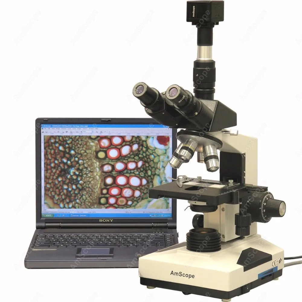 AmScope T490 Series Simul-Focal Biological Trinocular Compound Microscope 40X-2000X+ 8MP USB 2.0 Camera