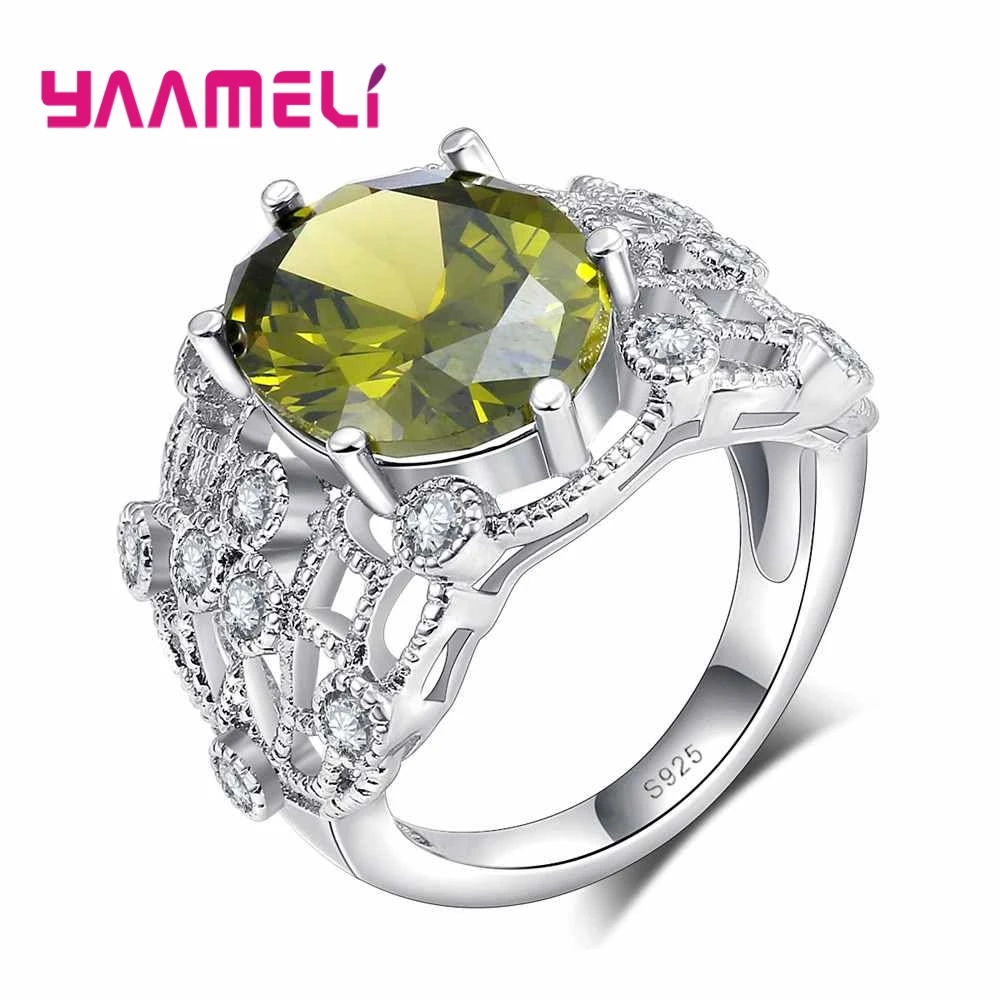 

925 Sterling Silver And CZ Pop Elegant Yellow Round Crystal Stone Ring For Women's Birthday Gift Anniversary Jewelry