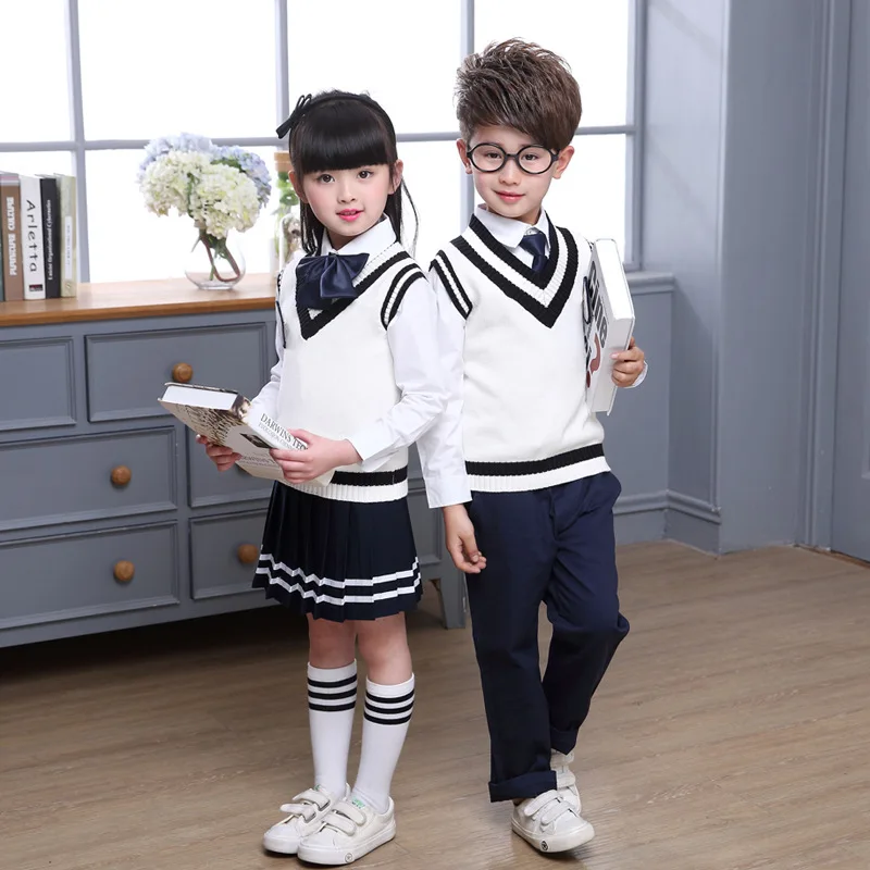 Kinder der Primäre Schuluniform Kinder Kindergarten Uniformen Studenten 4-stück Britischen Akademischen Stil Anzug Pullover Jacke D-0514