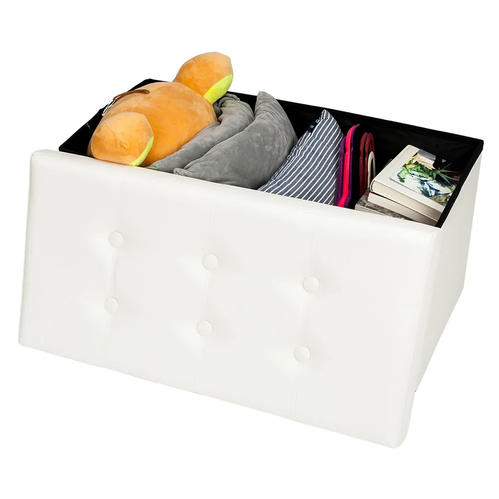 PVC Leather Rectangle Shape with Leather Button Footstool Bedroom Ottomans Bench Foot Rest Stool Padded Seat Storage - US Stock
