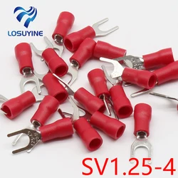 SV1.25-4 Red Furcate Fork Spade 22~16AWG Wire Crimp pressed terminals Cable Wire Connector 100PCS/Pack SV1-4 SV