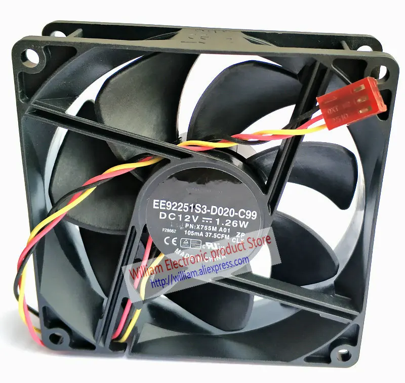 

New Original For Dell X755M Vostro 200 400 Studio XPS 8100 PVA092G12M EE92251S3-D020-C99 X755M 12V 1.26W Cooling fan FONSONING