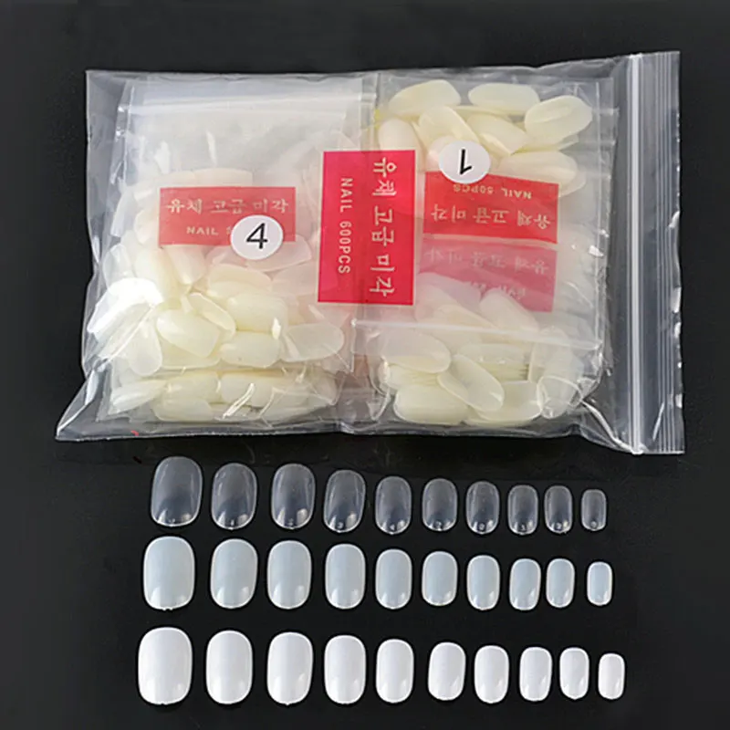 500PCS Natural Medium Oval Round Short False Nails Tips Full Cover French Fake Nail Tip Decorations Stickers Beauty Tool
