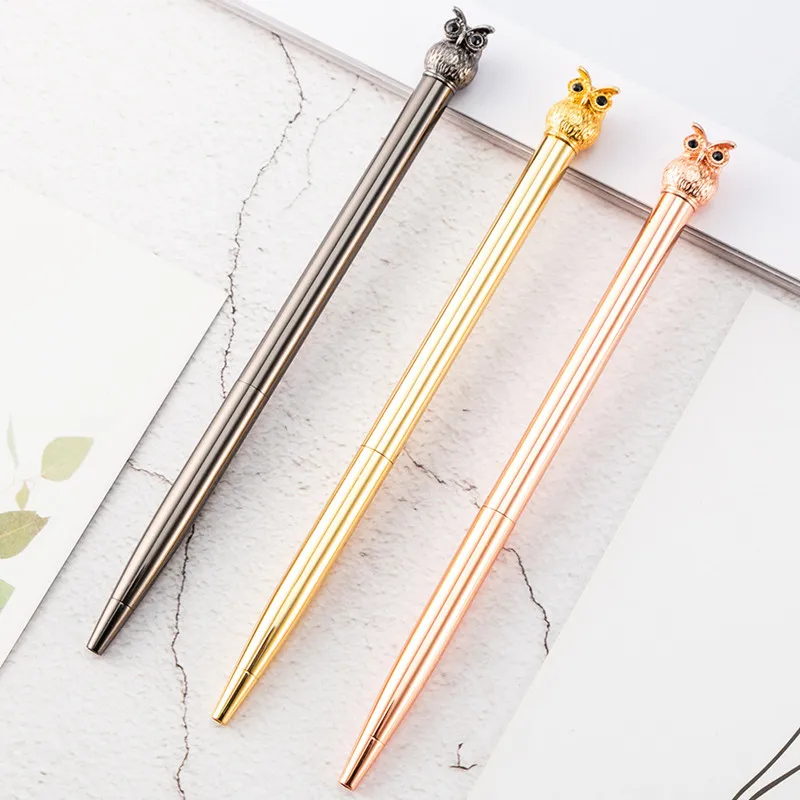 12PCS/lot 2019 Owl Metal Ball Pen Hotel Annual Conference Promotion Advertising Metal Pen Novelty Pens for Writing Stationery