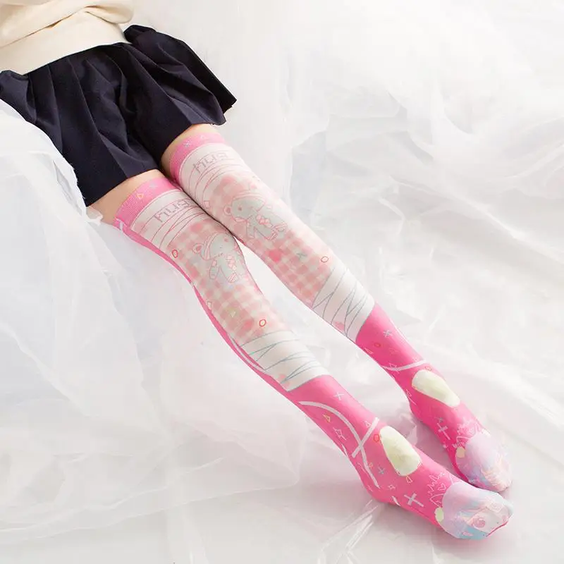 Japanese Style Anime Pattern Cute Cartoon Printed Stockings For Girls Velvet Overknee Tights Cosplay Stockings 5SW05