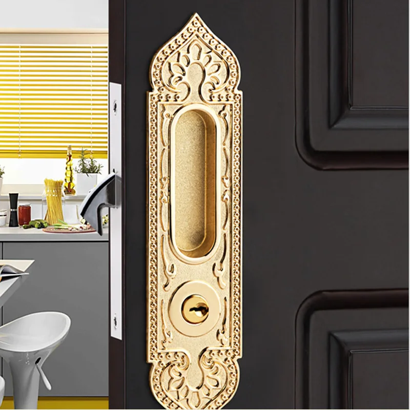 

European indoor balcony bathroom locks Carved shift mute locks Bronze bearing invisible locks Furniture hardware door gold locks