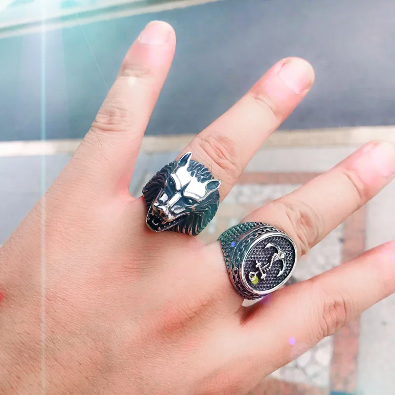 Steel soldier Drop Ship Fashion Jewelry Super Cool Wolf Rings Stainless Steel Punk Biker Man Ring