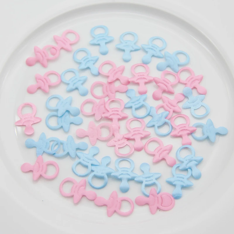 100Pcs Baby Shower Pink Blue Fabric Bibs Pacifiers Feeder Confetti Birthday Sprinkles For Boy/Girl Party Decorations Supplies