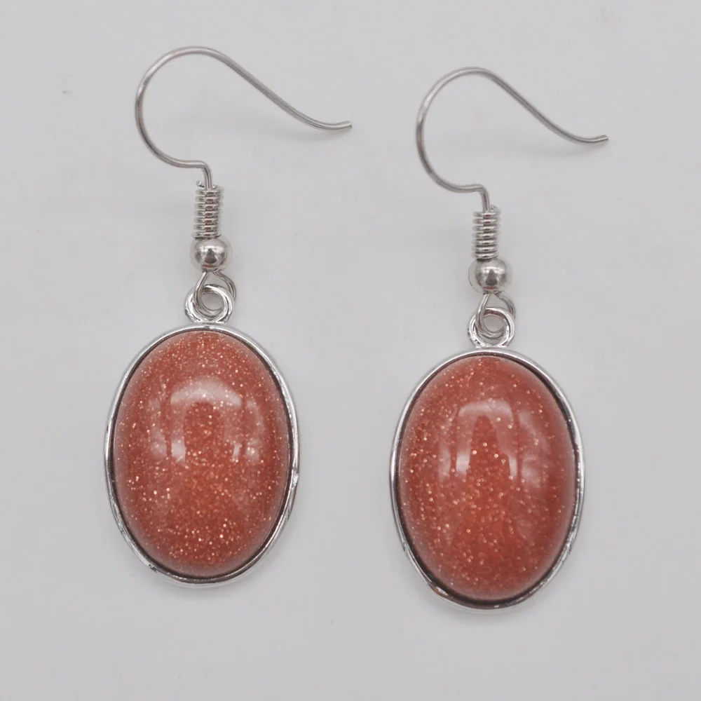 Golden Sandstone Stone Oval Beads GEM Earrings Jewelry T243