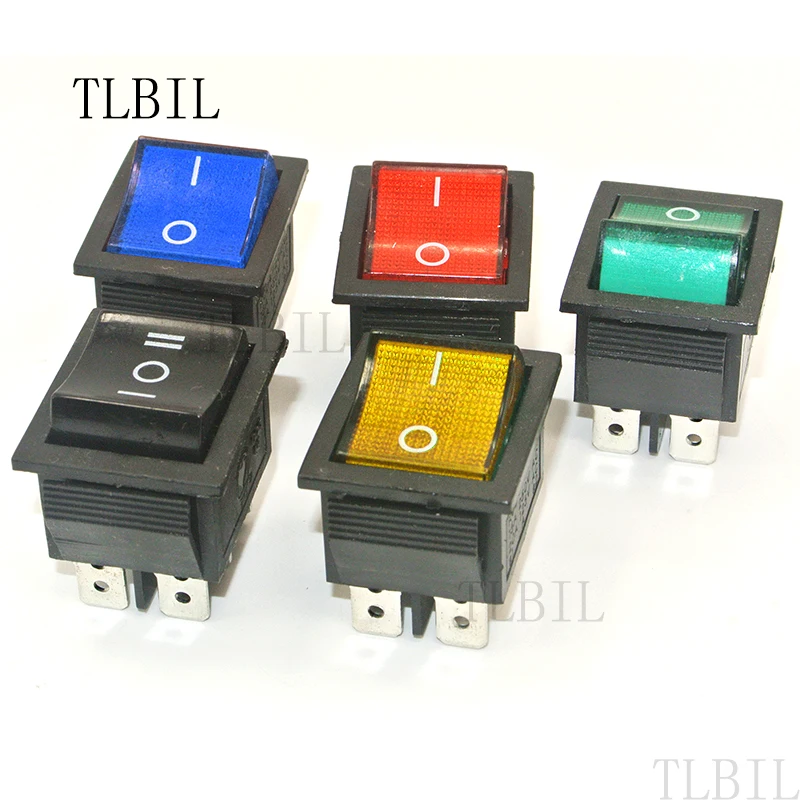 5Pcs Latching Rocker Switch Power Switch I/O 4 Pins With Light 15A 250V AC 20A 125V AC KCD4