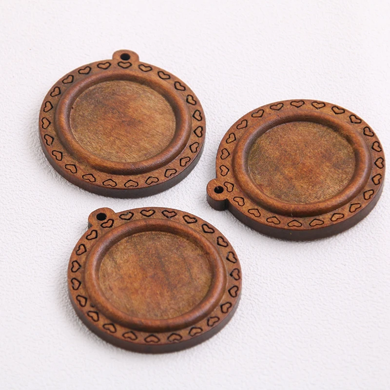 3pcs/lot Brown Wood Cabochon Settings 25mm Inner Size New Product 5 Style Round  Base Setting Charms Pendant Necklace Findings
