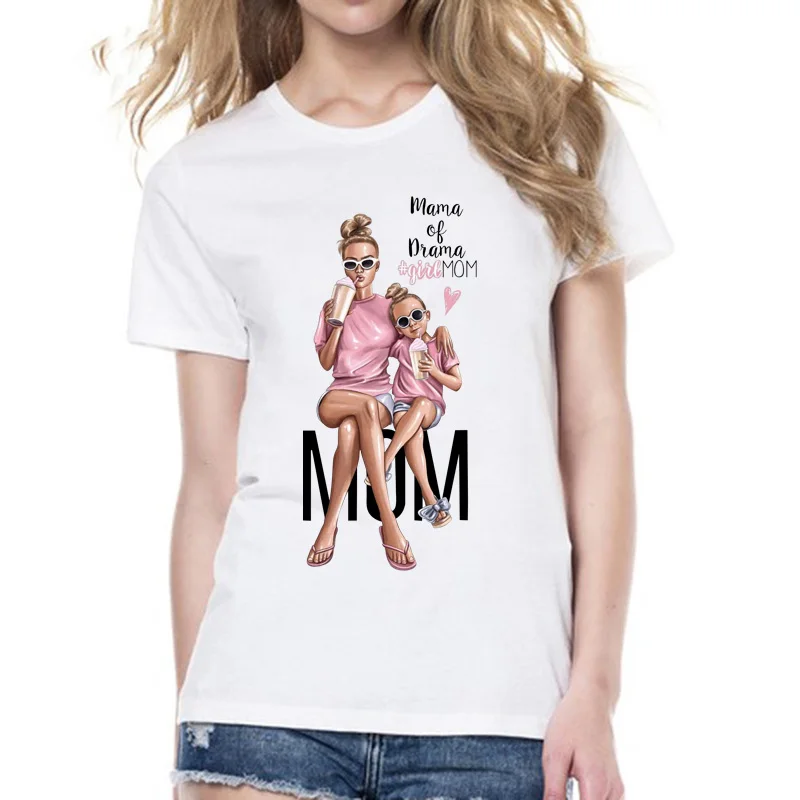 Fashion Mom And Daughter Harajuku White Tshirt Parent-child Clothing Casual Lovely Short Sleeve Women T shirt O-Neck Tees