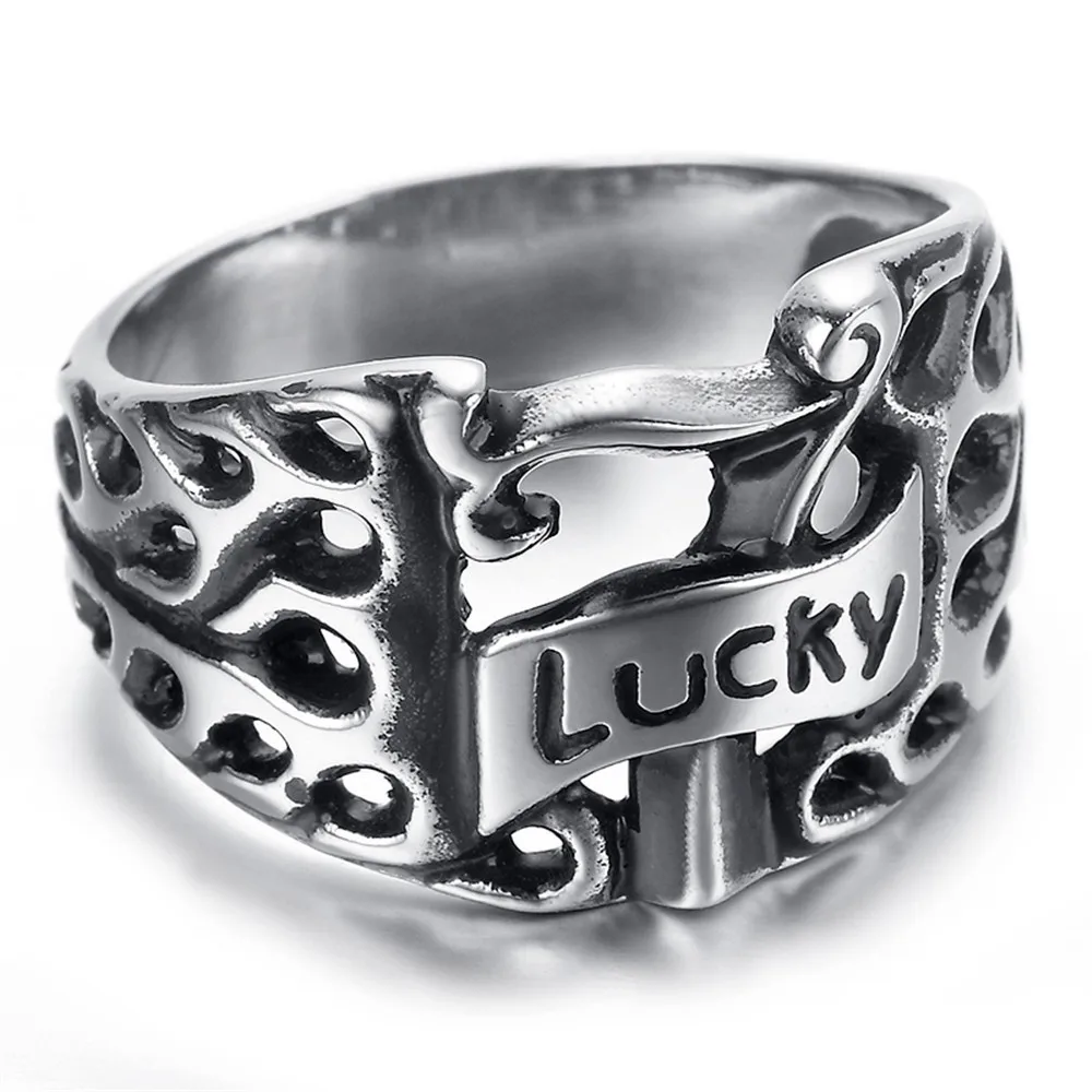 Men\'s Silver color Lucky Seven 7 Stainless Steel Casino Slot Gambling Ring