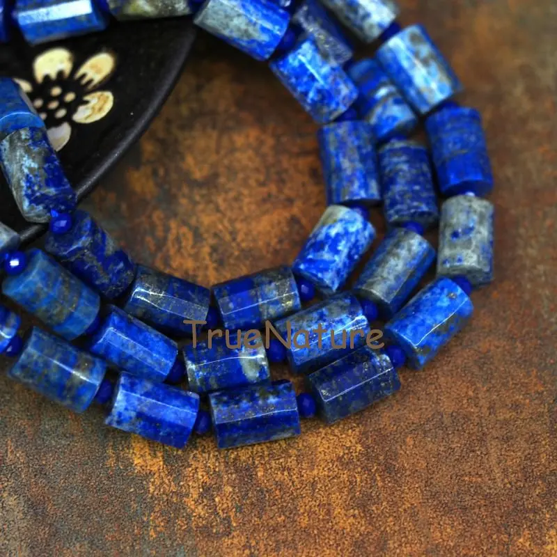 Natural Lapis Lazuli Loose beads Tube Faceted Thin Stone Full Strand 15.5 inch 1 pcs for sale In 10*14 mm BE6372